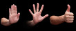  three hands isolated on white background