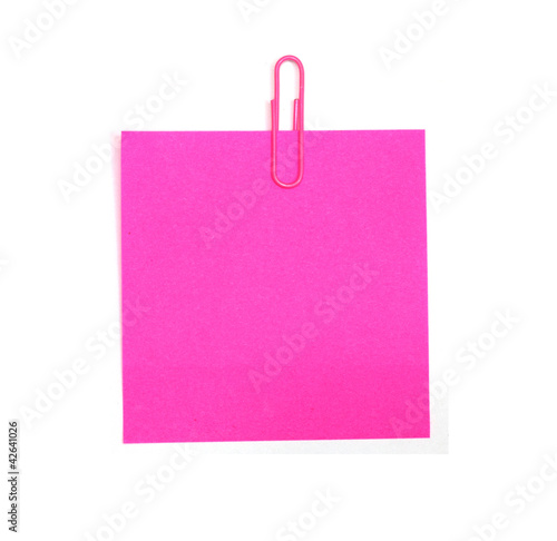 Photo: pink form with a clip on a white background pink form with a clip on a white background