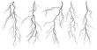 Set of silhouettes of thunderstorm lightning.