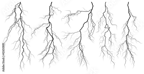 Vector: Set of silhouettes of thunderstorm lightning. Set of silhouettes of thunderstorm lightning.