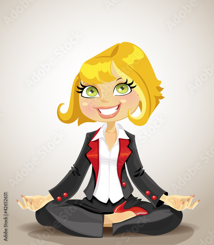 Vector: Elegant business woman meditating for success Elegant business woman meditating for success