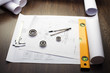 Photo: Tools and papers with sketches Tools and papers with sketches