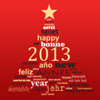 2013, sapin multilingue fond rouge