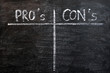 Pros and cons list drawn with chalk on a blackboard