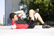 Athlete man making abdominals