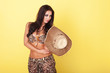 Fashionable brunette in two piece outfit