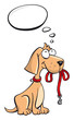 Cute little dog with a red leash and speech bubble