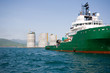 Ocean tug towing oil platform