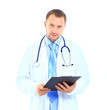 Foto: portrait of doctor in white coat and stethoscope portrait of doctor in white coat and stethoscope