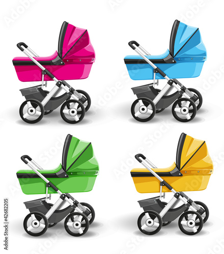 Vector: colored strollers for baby boys and baby girls colored strollers for baby boys and baby girls