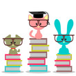 Vector: Baby animals sitting on books Baby animals sitting on books