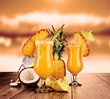 Tropical cocktails in evening sun