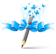 Pencil decorated by bow on white background. EPS10 vector