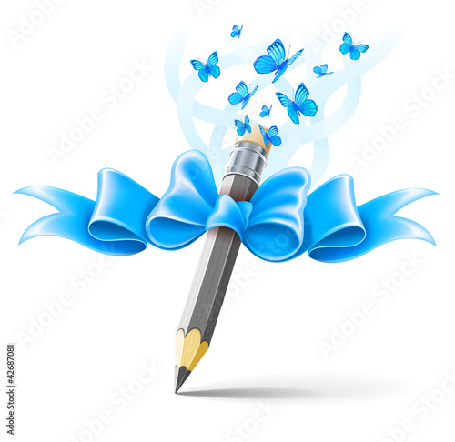 Vektor: Pencil decorated by bow on white background. EPS10 vector Pencil decorated by bow on white background. EPS10 vector