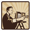 Vektor: Photographer Shooting Vintage Camera Retro Photographer Shooting Vintage Camera Retro