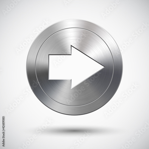 Vector: Button with metal (chrome) texture and right arrow sign Button with metal (chrome) texture and right arrow sign