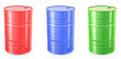 Illustrazione: Three single red barrels, red, green and blue Three single red barrels, red, green and blue