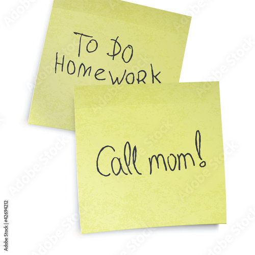 Vector: Call mom reminder. Text on yellow sticky notes, vector, EPS10. Call mom reminder. Text on yellow sticky notes, vector, EPS10.