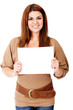 Woman holding a banner