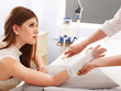 Bandaging patient in hospital.