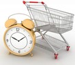 shopping cart with clock in white background