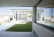 Patio and pool adjoining modern house