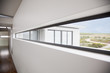 View from long window in modern house