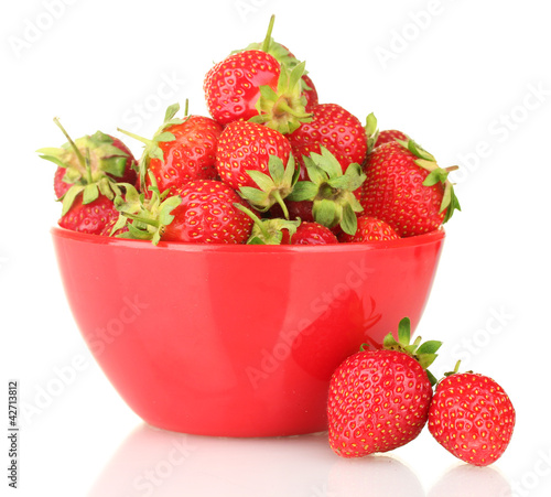 Photo: sweet ripe strawberries in bowl isolated on white sweet ripe strawberries in bowl isolated on white