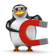 3d Penguin in glasses with a big magnet