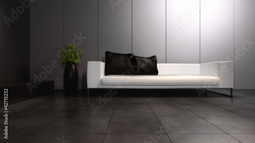 Illustration: Modern Luxury Loft Interior with white couch / sofa Modern Luxury Loft Interior with white couch / sofa