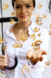 Foto: Business woman under money rain with umbrella Business woman under money rain with umbrella