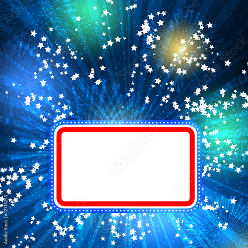 Illustration: White blank background and fireworks White blank background and fireworks
