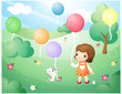 Illustration: Representation of girl holding balloons Representation of girl holding balloons