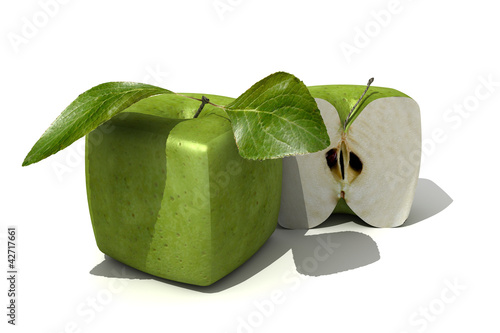 Illustration: Granny-Smith cubic apple and a half Granny-Smith cubic apple and a half