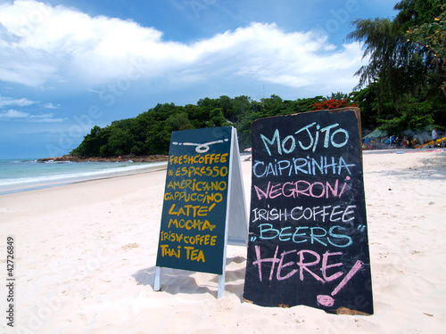 Photo: blackboard coffee menu on the beach blackboard coffee menu on the beach