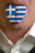man tongue painted in greece flag symbolizing to knowledge to sp