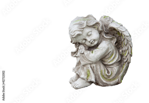 Photo: Sculpture of mourning angel isolated on white Sculpture of mourning angel isolated on white