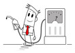 Square guy holding fuel pump.