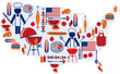 Vector: 4th of July celebration; american flag with barbecue party icons 4th of July celebration; american flag with barbecue party icons