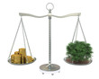 Tree and money to balance scales. Isolated on white background