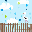 Tall Stork Blue Pacifier Fence Flying Balloons Blue
