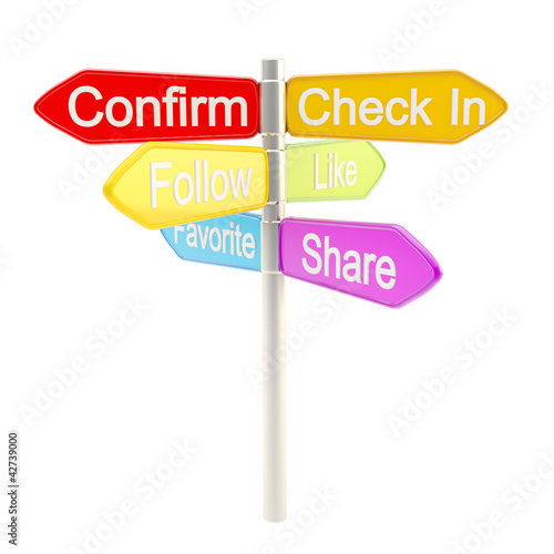 Illustration: Social media responsibility metaphore as signpost Social media responsibility metaphore as signpost