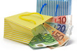 euronoten in einkaufstasche