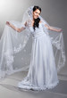 Foto: beautiful bride is standing in wedding dress beautiful bride is standing in wedding dress