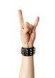 Hand of rocker in  leather bracelet.