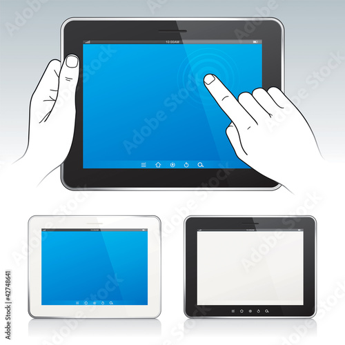 Vector: Digital tablet pc with hands, white/black color. Digital tablet pc with hands, white/black color.