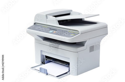 Photo: Grey computer printer isolated Grey computer printer isolated