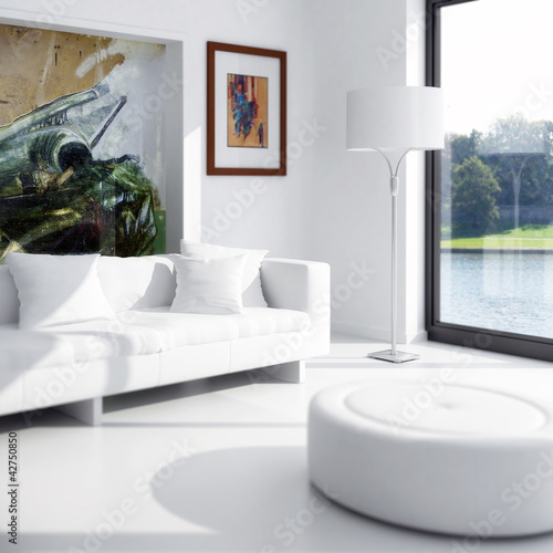 Ilustración: White Room with Artwork (focused) White Room with Artwork (focused)