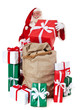 Weihnachtsmann inmitten vieler Geschenke