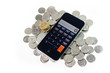 Smart phone with coins on isolate